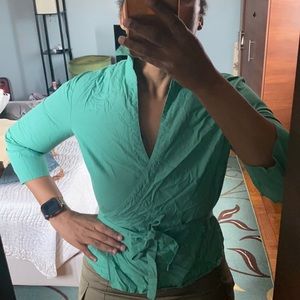 Green wrap shirt with 3/4 sleeve